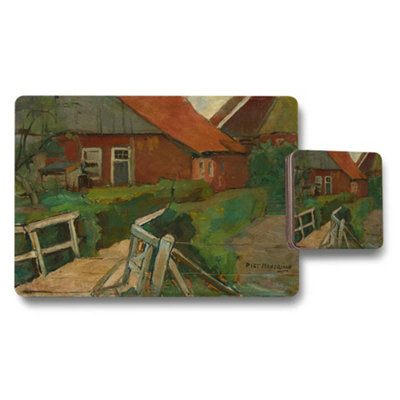 Benjamin Tate Design Placemat And Coaster Set With Impressionist Village Landscape Artwork from B&Q