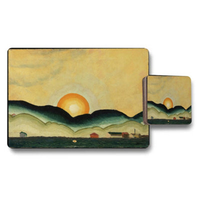 Benjamin Tate Design Sunset Landscape Placemat And Coaster Set With Mountain And Sea View from B&Q