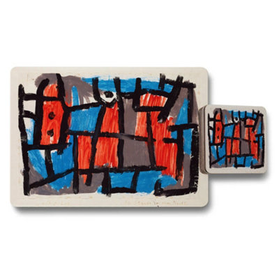 B&Q -  Abstract Art Placemat And Coaster Set With Colorful Geometric Design