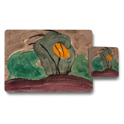 B&Q -  Abstract Botanical Placemats And Coaster Set With Green Leaves