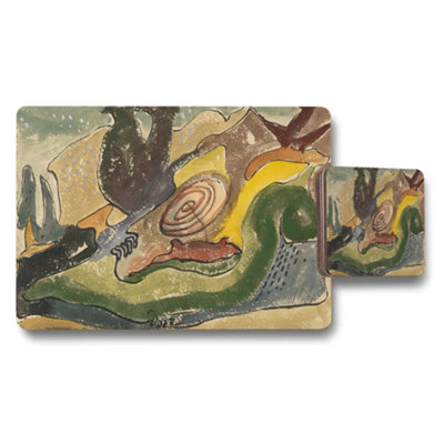 B&Q -  Abstract Art Placemat And Coaster Set Colorful Landscape Design