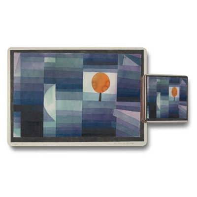 B&Q -  Abstract Geometric Placemat And Coaster Set With Orange Sun Artwork