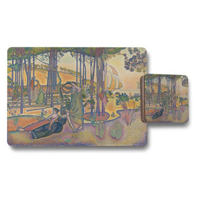 B&Q -  Impressionist Beach Scene Placemat And Coaster Set For Dining Table