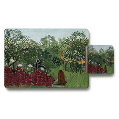 Benjamin Tate Design Jungle Rainforest Placemat And Coaster Set With Orangutans from B&Q