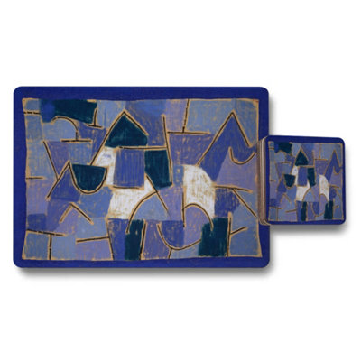 B&Q -  Blue Abstract Geometric Placemats And Coasters Set