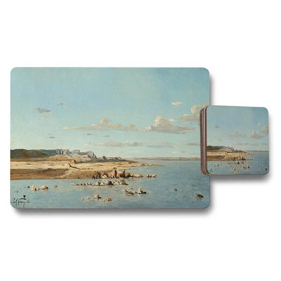 B&Q -  Coastal Landscape Placemats And Coasters Set With Seaside Art