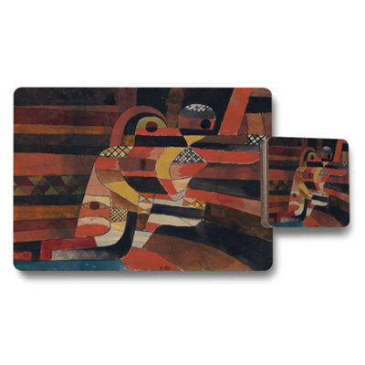 B&Q -  Abstract Geometric Placemat Coaster Set Warm Earth Tones