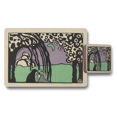 B&Q -  Placemat And Coaster Set With Scenic Tree Artwork Collection