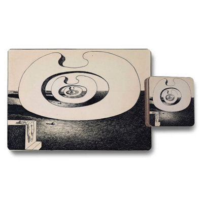 B&Q -  Abstract Spiral Placemat And Coaster Set Monochrome Art
