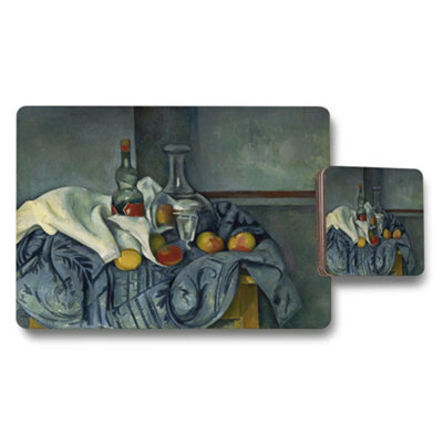 B&Q -  Still Life Placemat And Coasters Set With Wine Bottle And Fruit