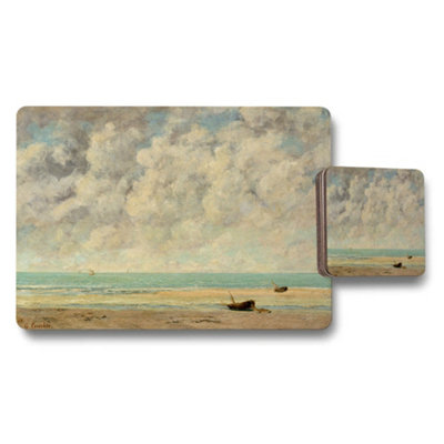 B&Q -  Beach Scene Placemat And Coaster Set With Seascape Artwork