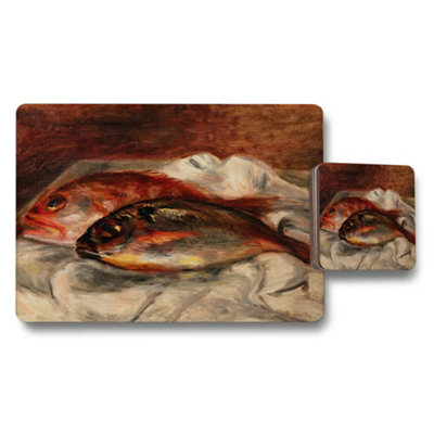 B&Q -  Fish Themed Placemats And Coasters Set With Artistic Still Life Print
