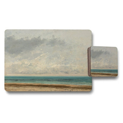 Benjamin Tate Design Coastal Beach Seascape Placemat And Coaster Set With Ocean Art