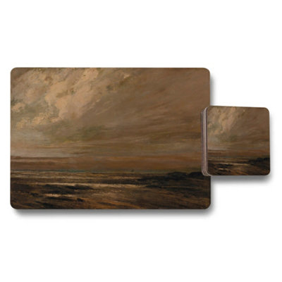 Benjamin Tate Design Moody Brown Landscape Placemats Coasters Set With Seascape from B&Q