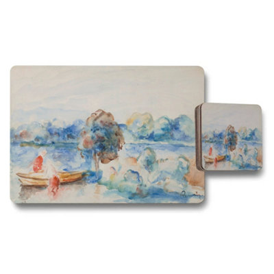 Benjamin Tate Design Watercolor Boat Scene Placemat And Coaster Set Decor from B&Q