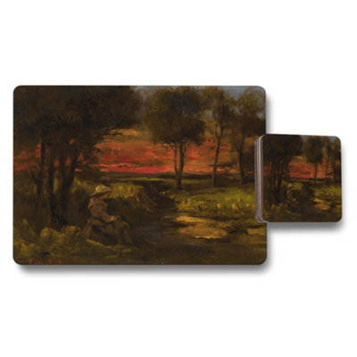 B&Q -  Sunset Landscape Placemat And Coaster Set With Rustic Grove Artwork