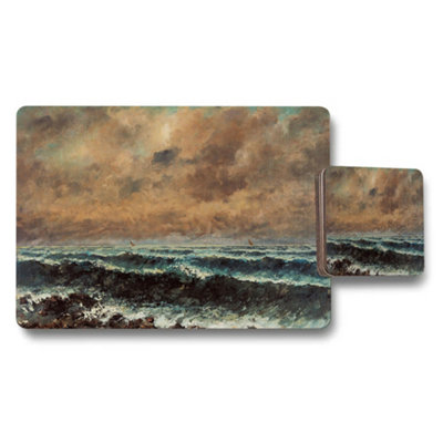 B&Q -  Ocean Waves Placemats And Coaster Set With Seascape Artwork