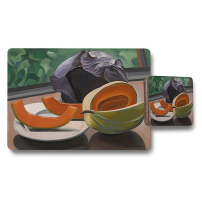 B&Q -  Fruit Still Life Placemat And Coaster Set With Melon Slices