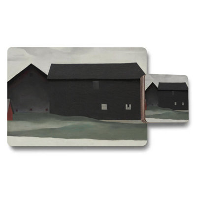 B&Q -  Placemat Coaster Set With Dark House Artwork Landscape