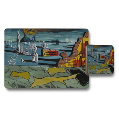 B&Q -  Surreal Coastal Placemat And Coaster Set With Abstract Art