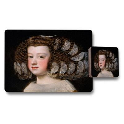 B&Q -  Vintage Portrait Placemat And Coaster Set Featuring Elegant Lady Artwork