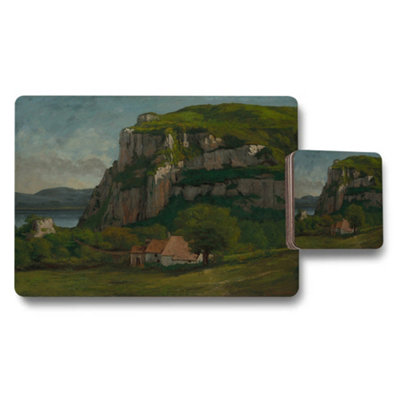 Benjamin Tate Design Scenic Cliffside Landscape Placemat And Coaster Set With Cottage Scene from B&Q