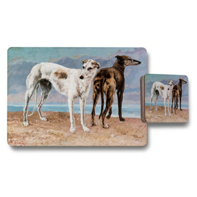 B&Q -  Greyhound Beach Scene Placemat And Coaster Set With Artwork