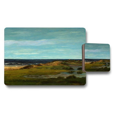 B&Q -  Seaside Landscape Placemat And Coaster Set With Ocean View Artwork