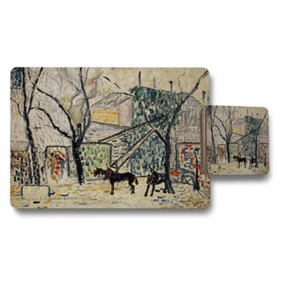 B&Q -  Impressionist Winter Street Scene Placemat And Coaster Set