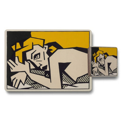 B&Q -  Abstract Cubist Placemats And Coasters Set With Yellow Art Design