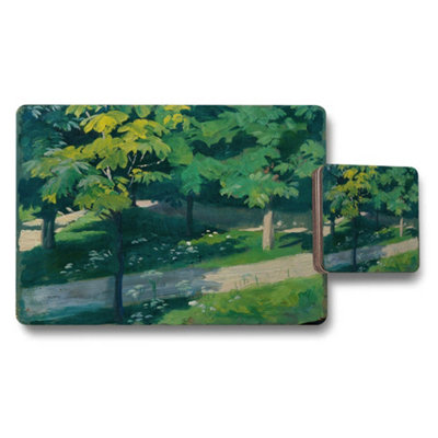 B&Q -  Forest Landscape Placemats And Coasters Set With Green Tree Scene