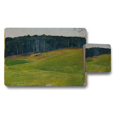 B&Q -  Landscape Placemat And Coaster Set With Green Field And Forest Design