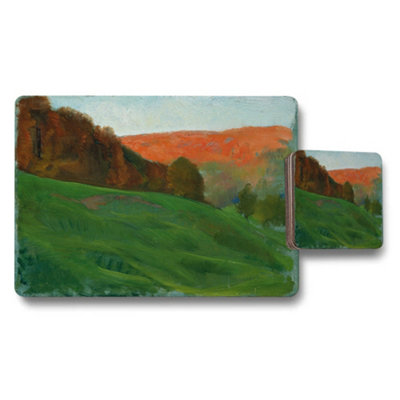 B&Q -  Landscape Placemat And Coaster Set With Green Hills Painting