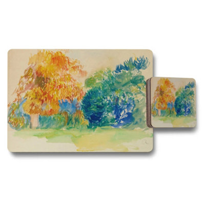 B&Q -  Watercolor Autumn Trees Placemat And Coaster Set Collection