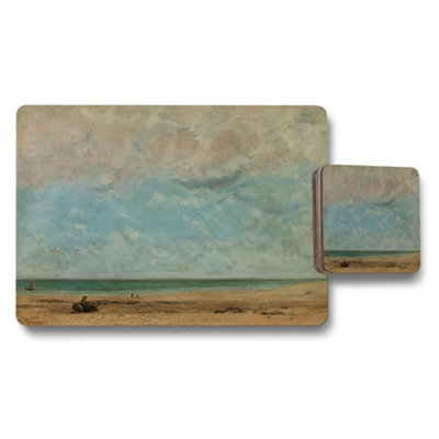 B&Q -  Beach Seascape Placemat And Coaster Set With Ocean Shore Artwork
