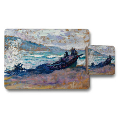 B&Q -  Seascape Boat Scene Placemats And Coasters Set With Ocean Art