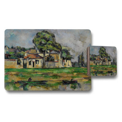 Benjamin Tate Design Placemat And Coaster Set With Riverside Village Artwork from B&Q