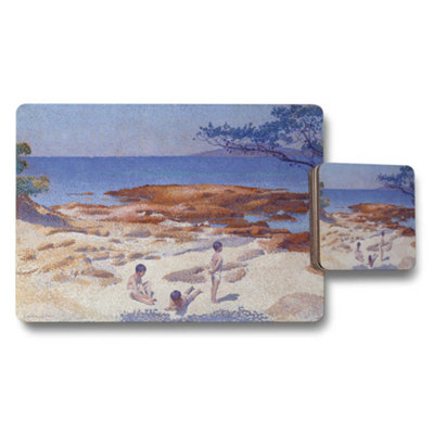B&Q -  Beach Scene Placemat And Coaster Set With Seaside Artwork