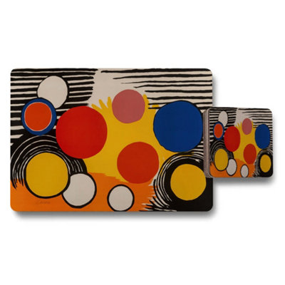 B&Q -  Abstract Circle Placemat And Coaster Set Modern Table Decor