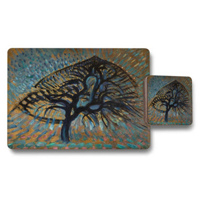 B&Q -  Abstract Tree Artwork Placemat And Coaster Set For Dining