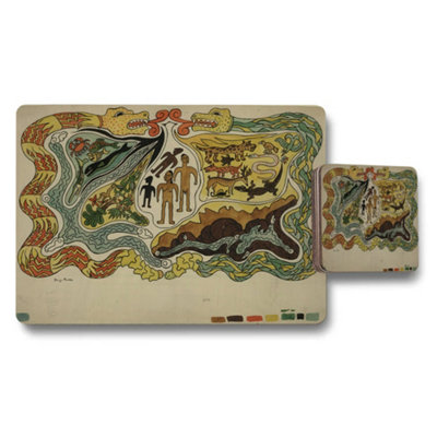 B&Q -  Artistic Placemat And Coaster Set With Surreal Abstract Design