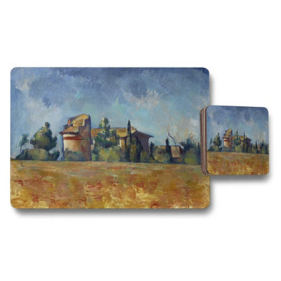 B&Q -  Landscape Art Placemats And Coaster Set With Rural House Scene