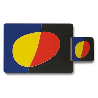 B&Q -  Abstract Geometric Placemat And Coaster Set In Bold Primary Colors
