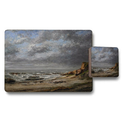 B&Q -  Stormy Seascape Placemats And Coaster Set With Beach Scene