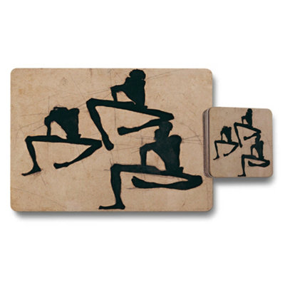 B&Q -  Abstract Dance Figures Placemat Coaster Set Kraft Brown