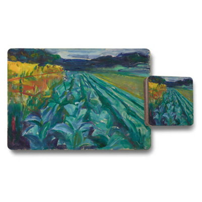 B&Q -  Landscape Placemat And Coaster Set With Green Fields