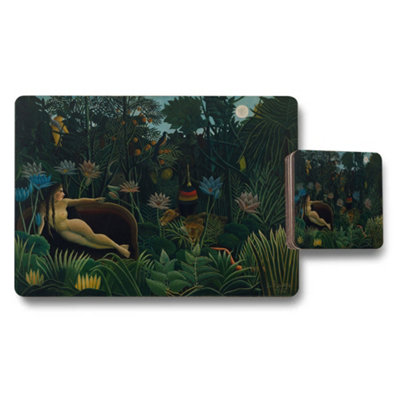 B&Q -  Jungle Scene Placemat And Coaster Set With Reclining Figure Artwork