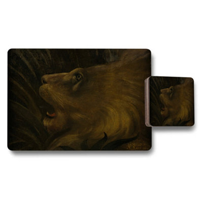 B&Q -  Lion Themed Placemat And Coaster Set With Dark Artwork