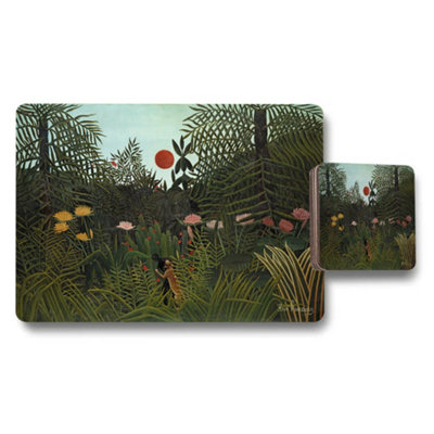 Benjamin Tate Design Jungle Garden Placemats And Coasters Set With Tropical Foliage Design from B&Q