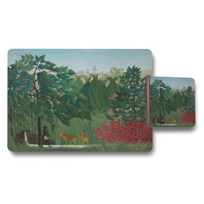 B&Q -  Jungle Garden Placemat Coaster Set With Lush Plant Foliage Design